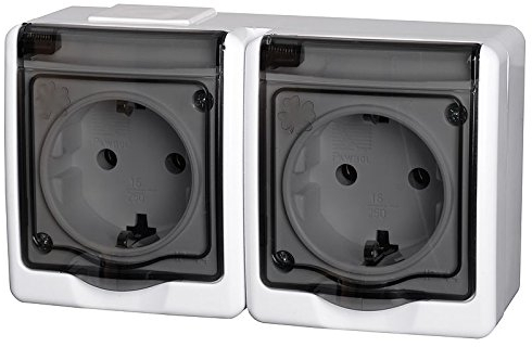 PAWBOL 2-Fach Aufputzsteckdose IP44 16A/250V Schuko Aufputz Feuchtraum Steckdose WE/DY