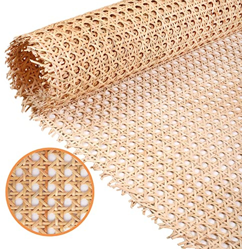 24 Width Natural Cane Webbing 5Feet, Rattan Webbing Roll for Caning Projects, Woven Open Mesh Cane for Furniture, Chair, Cabinet, Ceiling, Bed