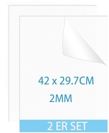 QEEYON 2 Pezzi Fogli Acrilici Trasparenti A3, 2 mm Trasparente Fogli di Acrilici 42 x 29.7 cm, Pannello Acrilico per Cornice Lastra in acrilico per Disegno, Stampa, Fai da Te, Cornice per Foto