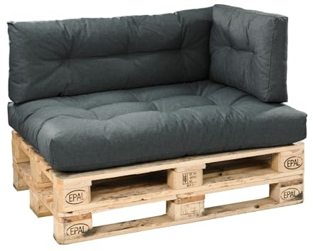 Bodyprotect 3-teilig Set Sitzkissen, Rückenlehne & Seitenkissen, Dunkelgrau | Palettenkissen, Paletten Kissen Indoor & Outdoor aus hochwertigem Möbelstoff Loungekissen Gartenmöbel, Made in EU, OEKO-TEX