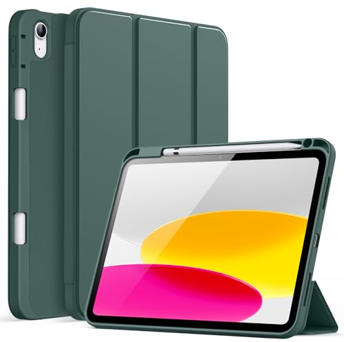 JETech Hülle für iPad (A16) 11./10. Gen, Neblig Grün | Für 2025/2022 Modell, Weiches TPU, Pencil Holder, Dreifach-Ständer, Stoßfestes Leichtdesign