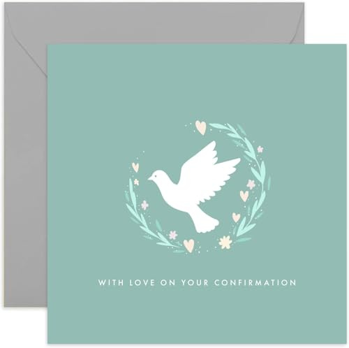 Old English Co. - Bonita tarjeta de confirmación para niña o niño, tarjeta de felicitación religiosa de paloma floral para celebración de confirmación, tarjeta religiosa para familiares y amigos,
