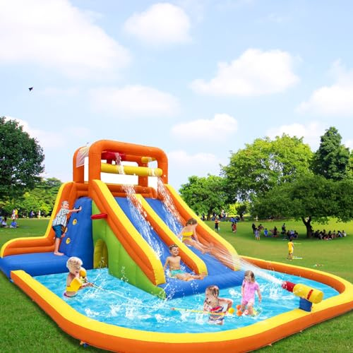 Ballsea Castillo hinchable XXL con tobogán seco/acuático, pared de escalada y piscina, seguro y divertido para niños (sin soplador)