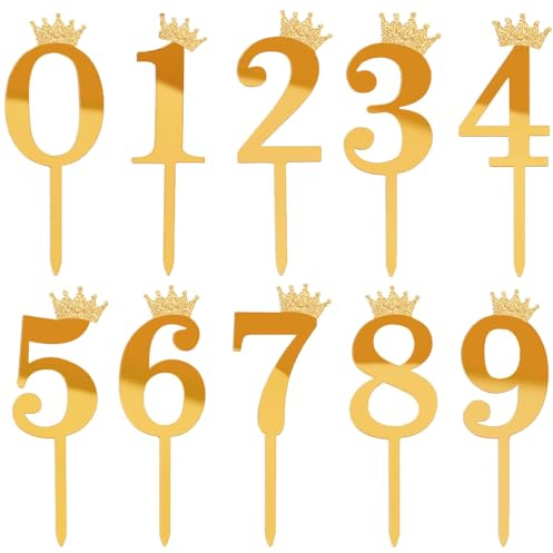 Guidre Nummer Cake Topper 10 Stück Kuchen Zahlen 0-9 Zahlen Deko Torte Gold Cake Topper Geburtstag Acrylmaterial Tortendeko DIY Geburtstag Zahl für Geburtstagsfeiern Jeden Alters Hochzeitsparty