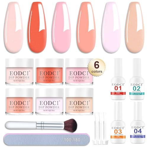 12Pcs Set Dip Powder Poudre, 6 Couleurs Poudre de Trempage Rose Nude avec Base Top Coat/Activateur/Brush Saver, Dipping Powder Kit pour Nail Art Manucure DIY Salon Débutantes
