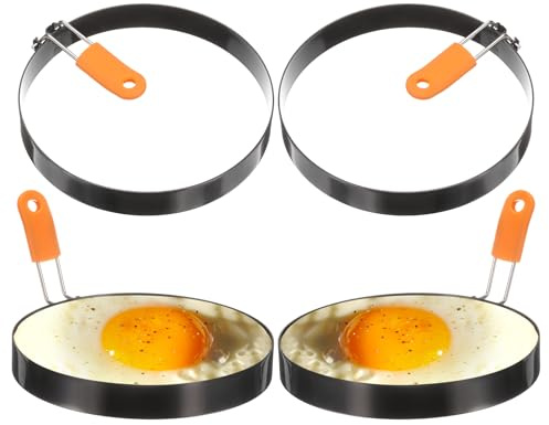 sourcing map 4Pcs Egg Rings 6 Stainless Steel Nonstick Pancake Cooking Ring with Silicone Handle for Griddle Frying Eggs Sandwich Omelets Breakfast