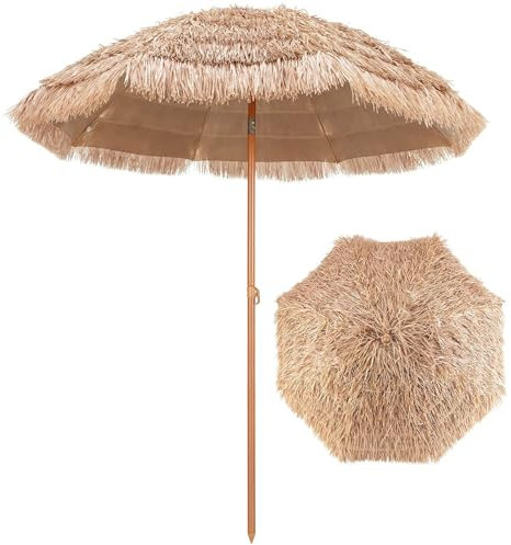 Parasol de Jardin de 220 cm, Parasol de Jardin d'extérieur de style Hawaïen avec 8 Baleines, Parasol de Plage Portable pour bord de piscine, UPF50+