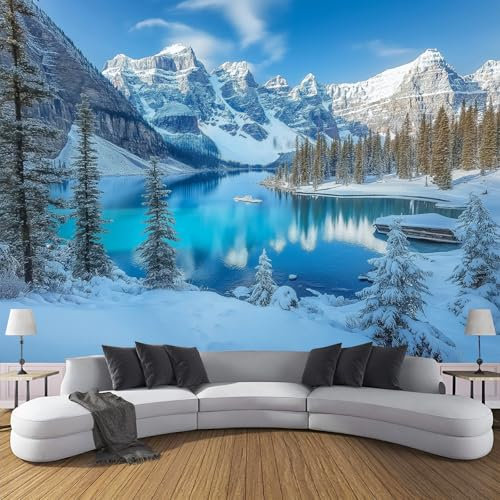 JSCWDET Papel Tapiz Para Sala Estar,Vertical Seda 3D, Paisaje Natural De Montaña, Lago Verde Claro 3D,Impermeable,Resistente A La Humedad 300 × 210 Cm（Anchura × Altura