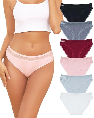 Levao Underwear Women Cotton Lace Knickers Hipster Brazilian Ladies UnderpantsSlips Comfortable Breathable Briefs Panties Multipack 6