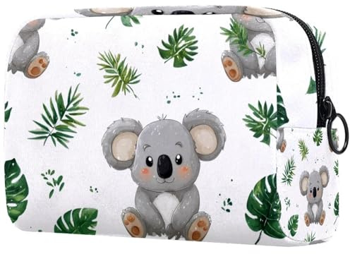 Trousse de maquillage pour bébé motif feuilles de palmier koala pour femme, trousse de toilette de voyage, grande pochette de maquillage pratique avec fermeture éclair