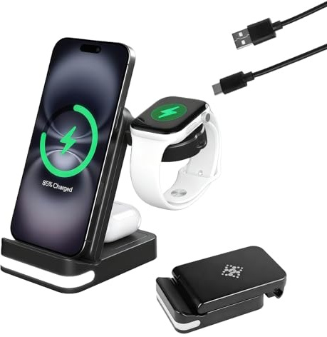 3 in 1 Induktive Ladestation für Samsung,Kabelloses Ladegerät für Galaxy S25 S24 S23 Ultra S22 S21 Note 20, Wireless Charger Kompatibel fur Galaxy Watch 8/7/6/5/4/3/Active 2