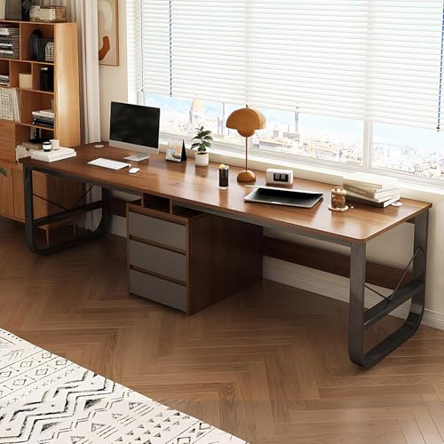 Grande scrivania doppia da gioco e postazione di lavoro per due tavolo da studio in legno di noce con cassetti spazioso 200 cm mobili per casa e ufficio