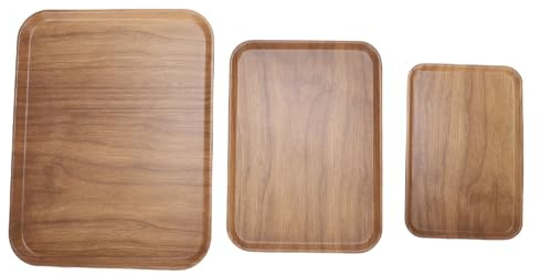 HELEVIA Bandejas de Servicio de Melamina Rectangulares de 3 Piezas, Antideslizing, Apilables, Fáciles de Limpiar, para el Desayuno, Fruta, té
