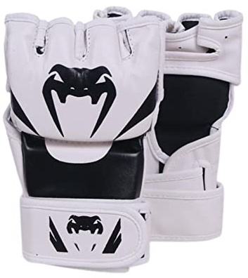 Jiuvaso Gants MMA Gants D'entraînement de Gants de Boxe Portables en Cuir PU Confortables Gants de Sac d'arts Martiaux pour Hommes Femmes Unisexe, Blanc