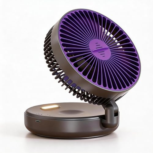 Kawoja USB Desk Fan with Night Light, 5000mAh Rechargeable Battery, 15H Runtime, 5 Speeds, Foldable & 90° Rotatable Head, Quiet & Portable Cooling Fan for Home, Office & Bedroom