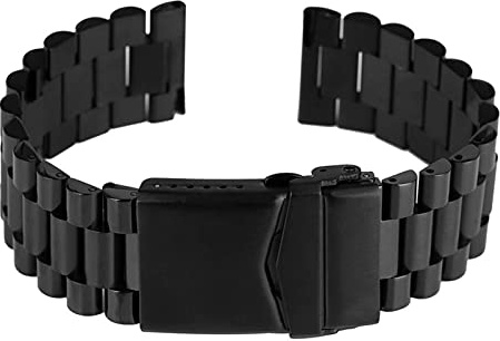 22 mm vikarmband i rostfritt stål, vikbart spänne, ersätter bandarmband (bandfärg: silver, bandbredd: 22 mm) (22 mm svart)