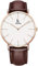 Alienwork IK Armbanduhr Herren Damen Roségold Lederarmband Braun Ultra-flach
