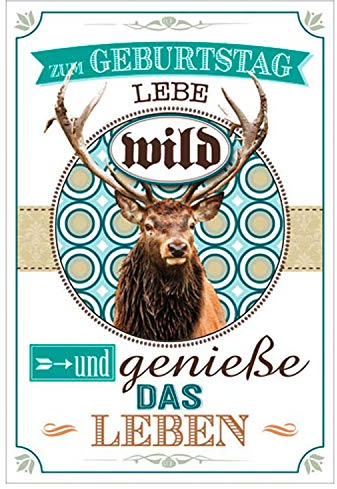 Zum Geburtstag Geburtstagskarte Jäger Jagd Hirsch wild mit grünem Umschlag/Kuvert