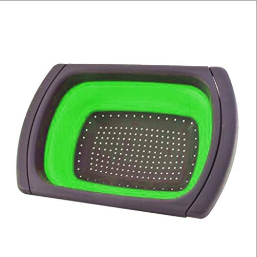 Tenlacum Colador de cocina plegable de silicona, colador sobre el fregadero con base estable para mantenerse de pie, verde