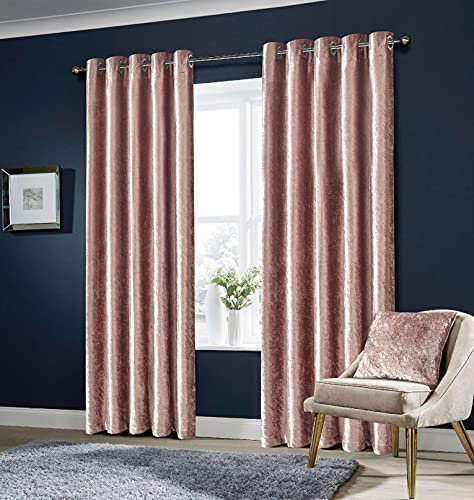 Olivia Rocco Crushed Velvet Curtains Thermal Insulated Window Treatment Bedroom Curtains Blackout Eyelet Curtains, Blush Pink 66x54