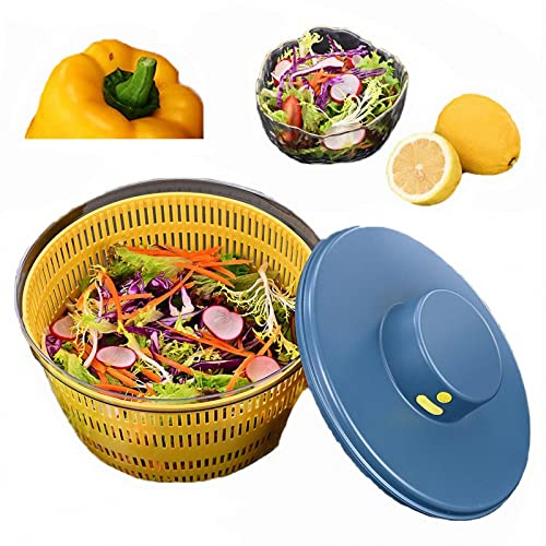 AXTMR Essoreuses à Salade de Fruits et légumes électriques 4L, égouttoir de séchoir à Feuilles de légumes de laitue, Conception à Double Couche avec vidange et Stockage,Blue,22 * 17cm