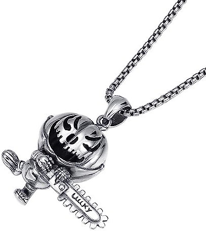 TYMONT S925 Sterling Silver Chainsaw Clown Pendant, Men's And Women's Pumpkin Head Clown Sterling Silver Pendant Necklace,Silver,Pendant + Chain 50cm