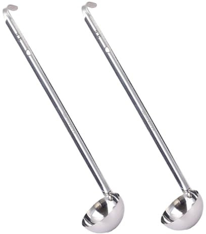 PRETYZOOM Louche à Soupe En Acier Inoxydable 2 Pièces 10 Ml Crochet Poignée Long Manche Inox Réutilisable Pour Service La Cuisine Maison Restauration