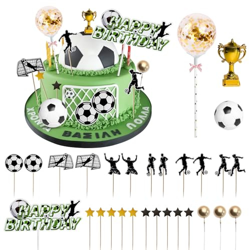 29pcs Football Cake Toppers for Men,Football Cake Decorations Soccer Birthday Cake Topper Personalised Cupcake Toppers Kids Men Sports Theme Birthday Cake Plugin Football Party Supplies