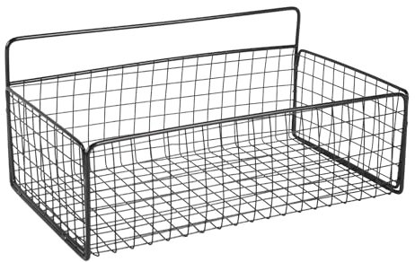 Gzsekken Wall Storage Basket Black Wire Basket No Drill Metal Kitchen Bathroom Basket Small Pantry Shelf for Cabinets,Closets,Bedroom/1Pack Black-Small