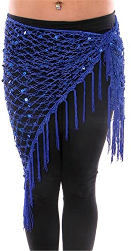 Frauen Bauchtanz Rock Bauchtanz-Zubehör, glänzender Häkelgürtel, Pailletten-Hüfttuch, Quastenwickel für Damen Mädchen(Blau)