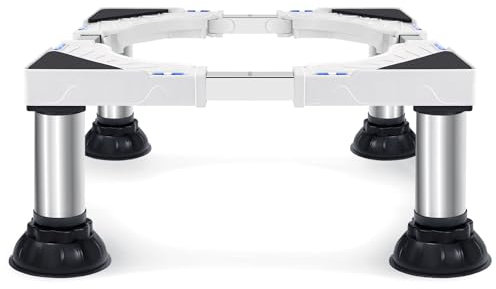 Humagineer Base para Lavadora Alta con 4 Patas de Acero Inoxidable, Soporte Lavadora Secadora Pesado Carga 300KG, Ancho Regulable 40-60cm y Altura 17.7-21.3cm, Base Lavadora Antideslizante, Blanco