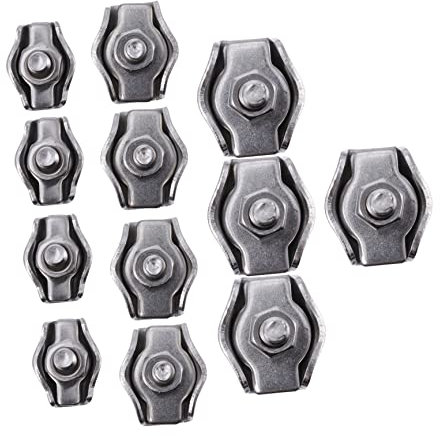 JEWEDECO 12pcs 304 Stainless Steel Wire Rope Clip Single Bolt Cable Clamp Set M2 M3 M4 Sizes Wire Rope Connector for Marine and Industrial Use