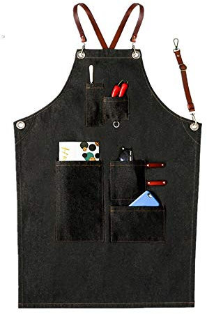 CSSQCSSUANB Werkzeuggürtel, lustige Schürzen für Männer, Gartengeräte Werkzeuge Schürze Unisex Lederband Grau Denim Arbeitsschürze Barista Barber Overalls Restaurant Schürze for Männer Frauen(Noir)
