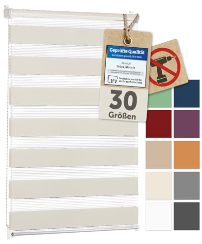 Blumtal Doppelrollo Klemmfix ohne Bohren 70x130 cm - individuell einstellbare Rollos für Fenster ohne Bohren - Fenster Rollos für Innen - leicht installierbare Jalousie Window Blinds Ivory