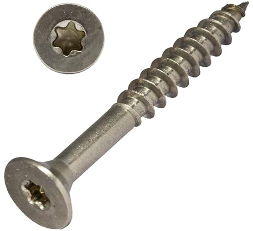 6mm x 50mm (33mm) (Pack of 20) A2 Stainless Steel Countersunk Wood Chipboard Screws AN201 with TX30 Torx Drive - N09A 6x50_20