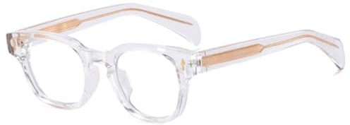 Mode fyrkantiga glasögonbågar för kvinnor Retro klara glasögon Herrbågar med fjädergångjärn och nitar (transparent)