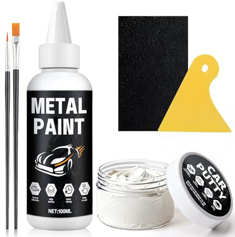 Allony Spachtelmasse Auto, Feinspachtel KFZ, KFZ Spachtelmasse, Schleifbar, Ausbesserungsfarbe Weiss, Deckkraft, Auto Spachtelmasse zur Ausbesserung von Dellen und Kratzern Autos, Metall, 100g+100ml