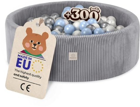 MISIOO Bollbad med skumfyllning – 90 x 30 cm – 300 bollar – Högkvalitativa bollbadbollar för barn – mjuka och säkra leksaker – tvättbar
