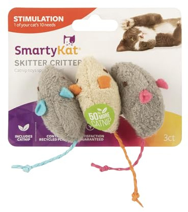SmartyKat Skitter Critters - Ratones de Hierba gatera para Gatos, Paquete de 3