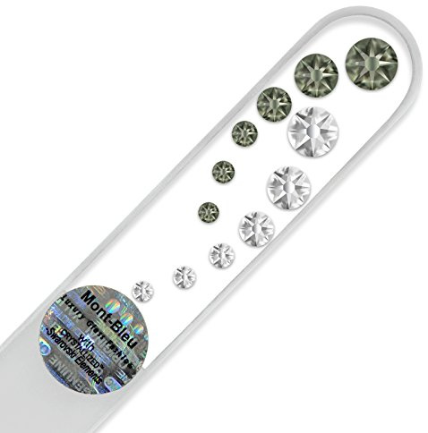 Glass Nail File with Swarovski Elements, Hand Made, Czech Tempered Glass, Lifetime Guaranty, in Suede Sleeve – Glass Nail File with crystals (Black Diamond - Crystal)