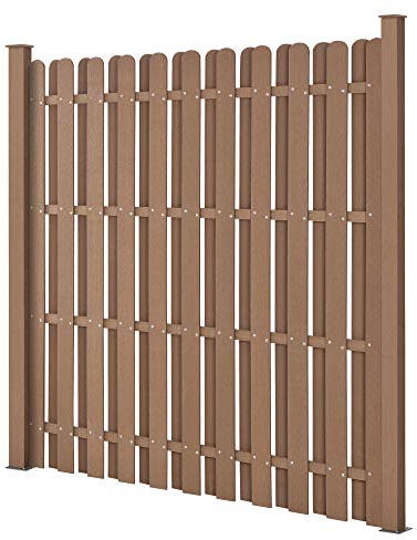 NEU.HOLZ Steccato per Giardino Staccionata con Doghe e 2 Colonne in WPC Legno Composito Recinzione con Base in Acciaio 185 x 193 cm - Marrone