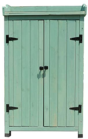 YNSHOP Outdoor-Holzschrank Garten-Holz-Lagerschuppen Balkon Regensicherer Kleinigkeiten-Lagerschrank Hof-Werkzeugschrank (Color : Green, Size : 66x40x104cm)