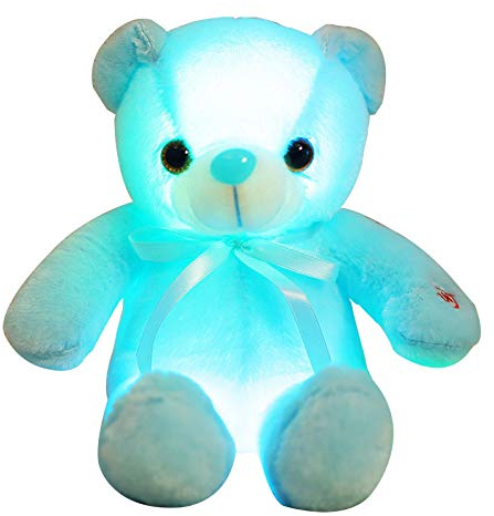 Zinsale Bear Stuffed Animal 7 Colors Light Changing Bear Plush Toy Pillow LED Luminous Night Light for Kids Sleeping (Blue)