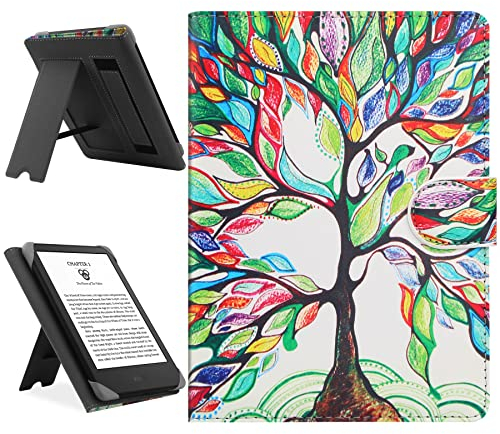 HoYiXi Universal Hülle Kompatibel mit 6.8'' Kindle Paperwhite/6'' Neue Kindle 2022 & 2019/Kobo Clara HD/Kobo Clara 2E Leder Stand Schutzhülle für 6-6.8'' Pocketbook/Tolino/Sony E-Book Reader, Baum