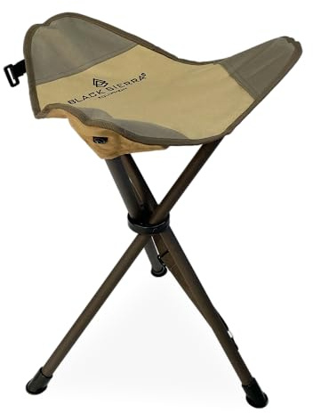 Black Sierra Folding Hunting Stool w/Shoulder Strap Supports 225 lbs, Lightweight Collapsible Tripod Seat, Foldable Steel Frame Chair Perfect for Hunting Blind, Fishing, Hiking, Travel