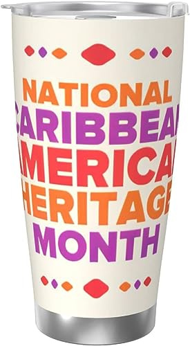 Melbrakin Bicchiere da caffè da 20 once con isolamento sottovuoto in acciaio inossidabile del mese del patrimonio caraibico americano, tazza da viaggio per acqua