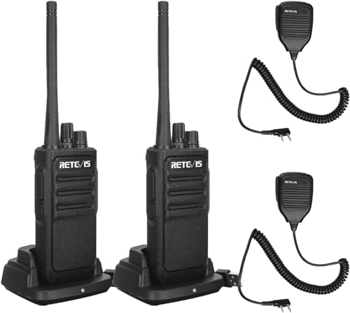 Retevis RT617 Walkie Talkie mit Mikrofon, PMR446 Wiederaufladbar, 16 Kanäle, lizenzfreies CTCSS/DCS, VOX Scan Squelch, Professionelle funkgerät für Sicherheit (2 Stück, schwarz)