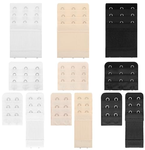 Yolev 12Pcs Women's Bra Extenders Soft Bra Extenders 3 Hooks Elastic Bra Extenders 2 Hooks Comfortable Bra Strap Extender Set 3 Rows x 3 Hooks 3 Rows x 2 Hooks (Skin Color, Black, White)