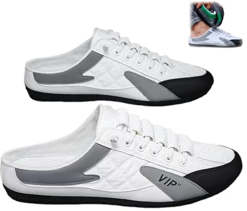 MAOAEAD Baskets dos nu pour homme - Pantoufles de sport à enfiler pour homme - Mule décontractée à dos ouvert - Chaussures d'extérieur (cuir-blanc, 44)