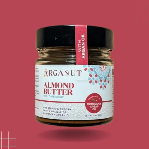 Premium Almond Butter with Date Syrup | Infused with Moroccan Argan Oil | Gourmet, Healthy Spread, Palm Oil-Free (200g)